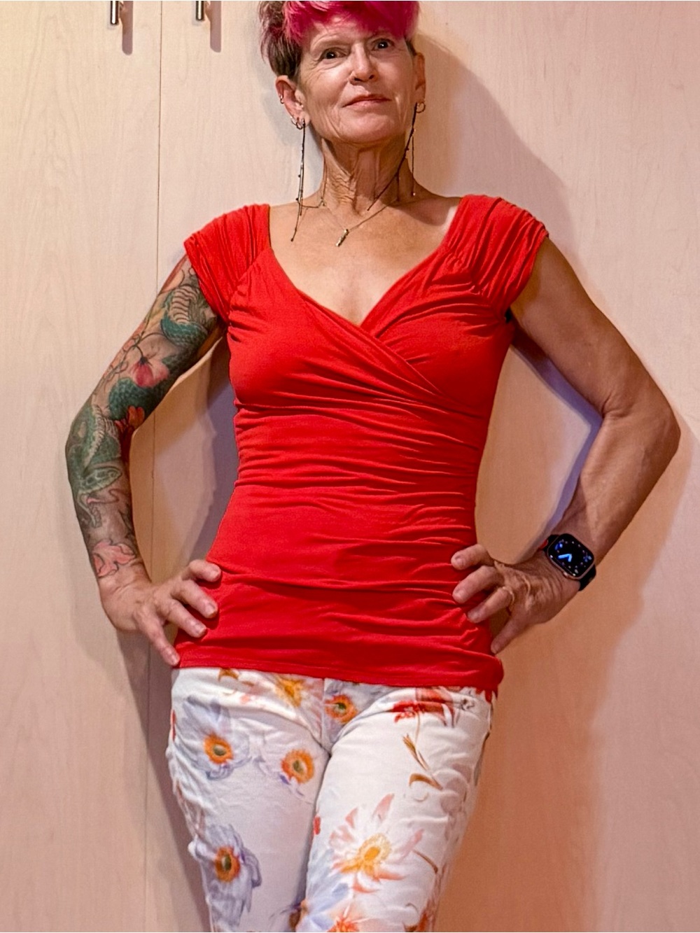 Red Ruched Surplice Cap-Sleeve Top from White House Black Market xxs fit like S